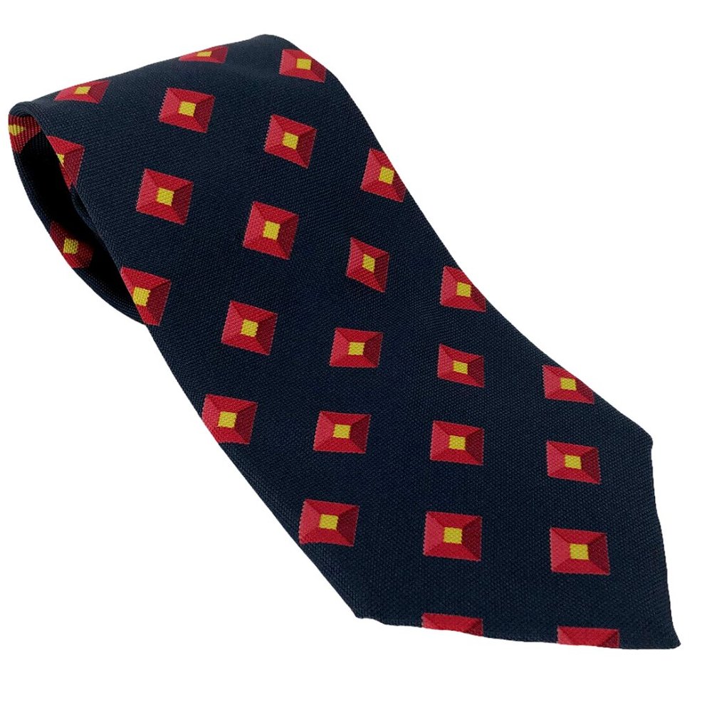 Burberry London 3D Mens Tie Navy Blue Red Yellow Geometric Pattern 100% Silk